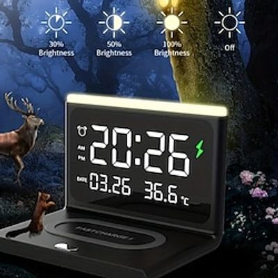 Digital Alarm Clock with Wireless Charger Night Light Home Bedside Lightinthebox