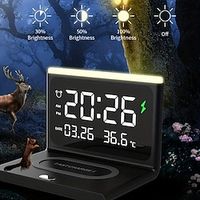 Digital Alarm Clock with Wireless Charger Night Light Home Bedside Lightinthebox