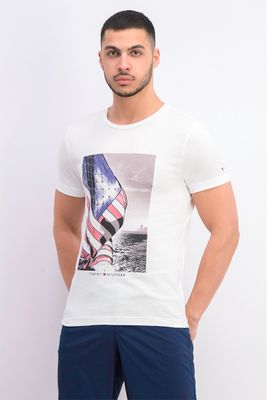 Mens Flag Photo Print Tee White Mens Flag Photo Print Tee White