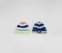 Babys 2 Pcs Striped Beanie  Grey/Navy/White Combo - thumbnail