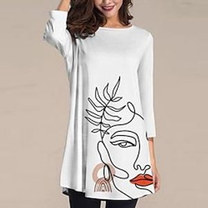 Women's Shift Dress Short Mini Dress White Long Sleeve Line Print Spring Summer Round Neck Stylish Casual 2022 One-Size Lightinthebox