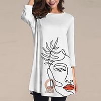 Women's Shift Dress Short Mini Dress White Long Sleeve Line Print Spring Summer Round Neck Stylish Casual 2022 One-Size Lightinthebox - thumbnail