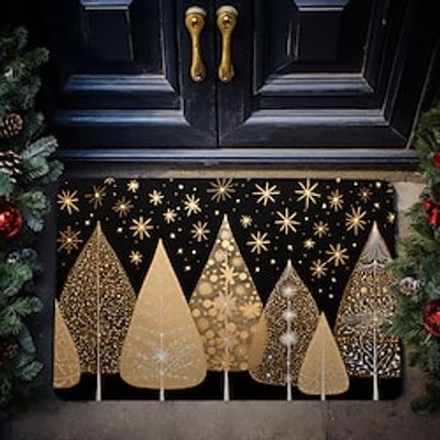 Christmas Gold Trees Doormat Non-Slip Oil Proof Scandinavian Folk Art Rug Indoor Outdoor Mat Bedroom Decor Bathroom Mat Entrance Rug Door Mat miniinthebox