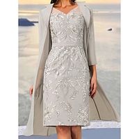 Women's Dress Set Two Piece Dress Knee Length Dress White 3/4 Length Sleeve Pure Color Embroidered Layered Fall Winter V Neck Stylish Modern 2022 S M L XL XXL 3XL miniinthebox - thumbnail