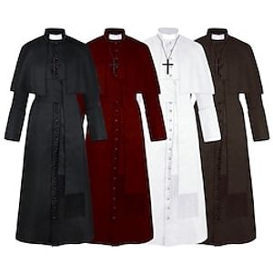 Retro Vintage Medieval Necklace Trench Coat Plague Doctor Priest Men's Cosplay Costume Halloween Party / Evening Stage Coat miniinthebox