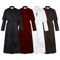 Retro Vintage Medieval Necklace Trench Coat Plague Doctor Priest Men's Cosplay Costume Halloween Party / Evening Stage Coat miniinthebox - thumbnail