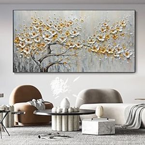 Handmade Oil Painting Canvas Wall Art Decoration 3D Palette Knife Big White Flower for Home Decor Rolled Frameless Unstretched Painting Lightinthebox