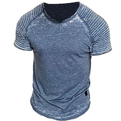 Men's T shirt Tee Tee Top Plain Slim Pleated Crew Neck Street Vacation Short Sleeves Clothing Apparel Vintage Designer Basic Lightinthebox