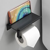 Wall Mounted Black Toilet Paper Holder Space Aluminum Bathroom Paper Holder with Phone Shelf Black Roll Paper Holder Tissue Boxes miniinthebox - thumbnail