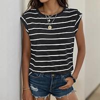 Women's T shirt Tee Striped Casual Daily Print Black Short Sleeve Fashion Round Neck Summer Lightinthebox