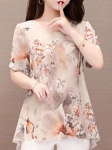 Round Neck Chiffon Printed Blouse