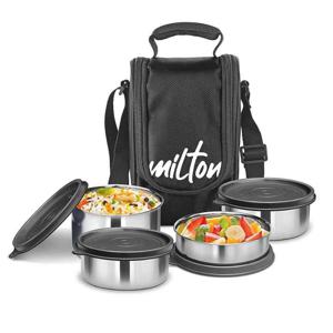 Milton Tasty 4 Stainless Steel Containers With Lunch Bag - Black MT_TSS4_BK