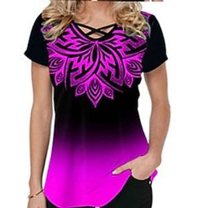 Women's Plus Size Tops T shirt Tee Floral Cut Out Print Short Sleeve Crewneck Streetwear Daily Going out Polyester Fall Summer White Purple miniinthebox