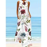 Women's Long Dress Maxi Dress Casual Dress A Line Dress Print Dress Leaf Floral Romantic Modern Daily Date Vacation Pocket Print Sleeveless V Neck Dress Loose Fit White Summer Spring S M L XL XXL Lightinthebox - thumbnail