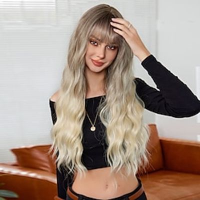 24 Inch Synthetic Wig Women's Wig Blonde Long Wavy Hair with bangs Fashion Daily Party Cosplay miniinthebox 24 Inch Synthetic Wig Women's Wig Blonde Long Wavy Hair with bangs Fashion Daily Party Cosplay miniinthebox