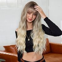 24 Inch Synthetic Wig Women's Wig Blonde Long Wavy Hair with bangs Fashion Daily Party Cosplay miniinthebox - thumbnail
