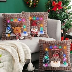 Christmas Decorations Plush Luminous Pillowcase Santa Claus Pillow Snowman for Living Room Sofa Cushion without Pillow Inner 4040cm Lightinthebox