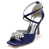 Women's Wedding Shoes Dress Shoes Wedding Party Rhinestone Stiletto Heel Square Toe Open Toe Fashion Elegant Satin Cross Strap Solid Color Silver Wine Black Lightinthebox - thumbnail