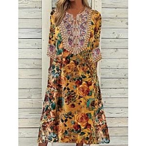 Women's A Line Dress Midi Dress Yellow Half Sleeve Floral Print Fall Winter V Neck Stylish Casual 2022 S M L XL 2XL 3XL Lightinthebox