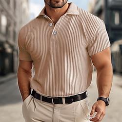 Men's Golf Shirt Golf Polo Work Casual Lapel Short Sleeve Basic Modern Plain Vertical Stripes Button Spring Summer Regular Fit Wine Black White Khaki Dark Gray Golf Shirt Lightinthebox