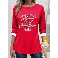 Women's Pullover Christmas Sweatshirt Fleece Fuzzy Teddy Black Red Gray Letter Christmas Tree Christmas Casual Round Neck Long Sleeve Top Micro-elastic Fall  Winter miniinthebox - thumbnail