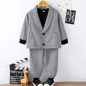 2 Pieces Toddler Boys Suit  Blazer Clothing Set Outfit Plaid Long Sleeve Set Party Fashion Daily Winter Fall 3-7 Years Black Lightinthebox