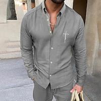 Plain Comfortable Men's Linen Shirt Casual Shirt Beach Shirt Hawaiian Holiday Vacation Spring Summer Henley Long Sleeve Gray S, M, L Cotton And Linen Shirt Lightinthebox