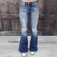 Women's Jeans Flared Pants Distressed Jeans Denim Blue Fashion Vintage Inspired Office Vacation Side Pockets Cut Out Micro-elastic Full Length Comfort Plain S M L XL Lightinthebox - thumbnail