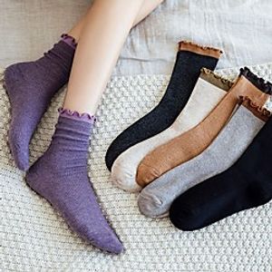 Fashion Comfort Women's Socks Solid Colored Casual Socks Medium Office  Career Black 1 2 Pairs Lightinthebox