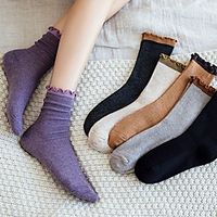 Fashion Comfort Women's Socks Solid Colored Casual Socks Medium Office  Career Black 1 2 Pairs Lightinthebox - thumbnail