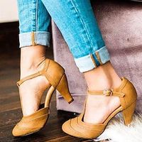 Women's Heels Pumps Brogue Plus Size Ankle Strap Heels Party Outdoor Daily Color Block Kitten Heel Cone Heel Round Toe Elegant Vintage Fashion Faux Leather Buckle Black Brown Beige miniinthebox