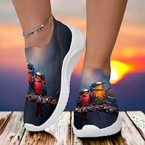 Women's Sneakers Slip-Ons Print Shoes Animal Print Flyknit Shoes Outdoor Daily Bird Painting Flat Heel Fashion Casual Tissage Volant Dark Blue Lightinthebox