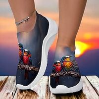 Women's Sneakers Slip-Ons Print Shoes Animal Print Flyknit Shoes Outdoor Daily Bird Painting Flat Heel Fashion Casual Tissage Volant Dark Blue Lightinthebox