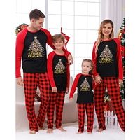 Family Christmas Pajamas Graphic Home Print Light Pink Multicolor Black Long Sleeve Mommy And Me Outfits Active Matching Outfits miniinthebox - thumbnail