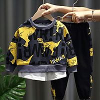 Kids Boys' Clothing Set 2 Pieces Long Sleeve Green Yellow Dinosaur Letter Animal Print Indoor Outdoor Casual Daily Regular 2-8 Years miniinthebox - thumbnail