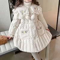 Kids Girls' Down Coat Solid Color Fashion Ruffle School Coat Outerwear 7-13 Years Spring Beige Coffee Lightinthebox - thumbnail