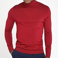 Men's Pullover Sweater Jumper Knit Sweater Ribbed Knit Regular Knitted Basic Plain Turtleneck Modern Contemporary Work Daily Wear Clothing Apparel Winter Wine Black S M L Lightinthebox - thumbnail