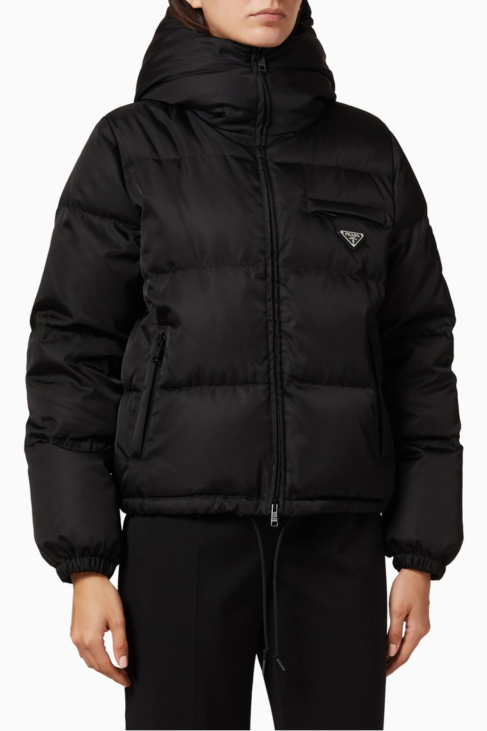 Triangle Logo Recycled Nylon Down Jacket - black