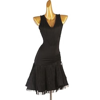 Latin Dance Ballroom Dance Latin Salsa Dance Dress Rhinestone Tassel Women's Girls' Performance Training Sleeveless High Spandex Lightinthebox