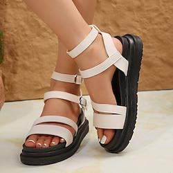 Women's Sandals Slippers Wedge Sandals Vacation Travel Rhinestone Wedge Vacation Fashion Faux Leather Buckle White Lightinthebox