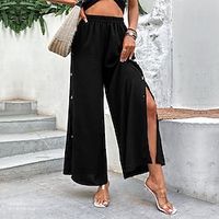 Women's Wide Leg Pants Trousers Plain Full Length High Waist Casual Daily Going out Black S M Spring  Summer Lightinthebox