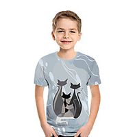 Kids Boys' T shirt Tee Short Sleeve Cat 3D Print Animal Light Blue Children Tops Summer Active Daily Wear Regular Fit 3-12 Years miniinthebox - thumbnail