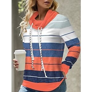 Women's Sweatshirt Pullover Active Sportswear Orange Striped Street Casual Pile Neck Long Sleeve Top Micro-elastic Fall  Winter Lightinthebox