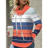 Women's Sweatshirt Pullover Active Sportswear Orange Striped Street Casual Pile Neck Long Sleeve Top Micro-elastic Fall  Winter Lightinthebox - thumbnail