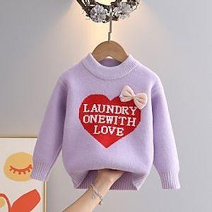 Toddler Girls' Sweater Heart School Long Sleeve Crewneck Active 3-7 Years Fall off white Yellow Pink Lightinthebox