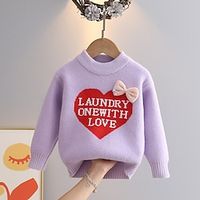 Toddler Girls' Sweater Heart School Long Sleeve Crewneck Active 3-7 Years Fall off white Yellow Pink Lightinthebox - thumbnail