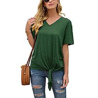 womens summer v neck short sleeve t-shirts front knotted casual loose tee tops green Lightinthebox - thumbnail