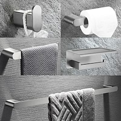 Bathroom Accessory Set Wall Mounted Brushed Stainless Steel Include Robe Hook Towel Bar Toilet Paper Holder with Mobile Phone Storage Shelf Towel Holder and Roll Paper Shelf 1or 3pcs Lightinthebox
