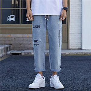 Men's Chino Jeans Pants Letter Ankle-Length Light Blue miniinthebox