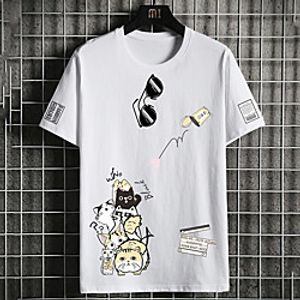 Men's Unisex Tee T shirt Hot Stamping Cat Graphic Prints Animal Plus Size Print Short Sleeve Casual Tops Cotton Basic Fashion Designer Big and Tall White Black Lightinthebox